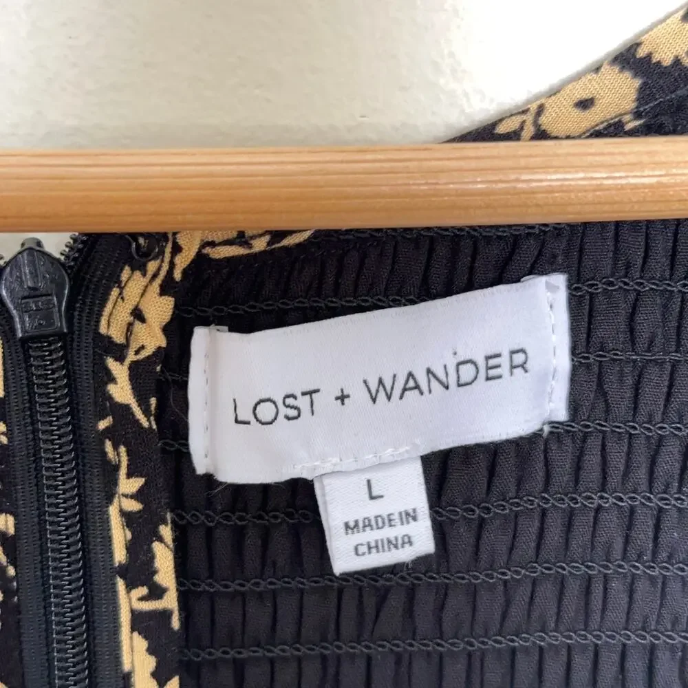 LOST + WANDER Pick Me Golden Hour Smocked Mini Dress Yellow Black {3M23} - Picture 6 of 7